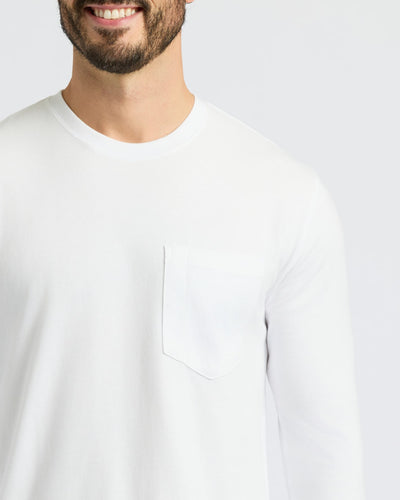 Heavyweight Long Sleeve Pocket Crew - White