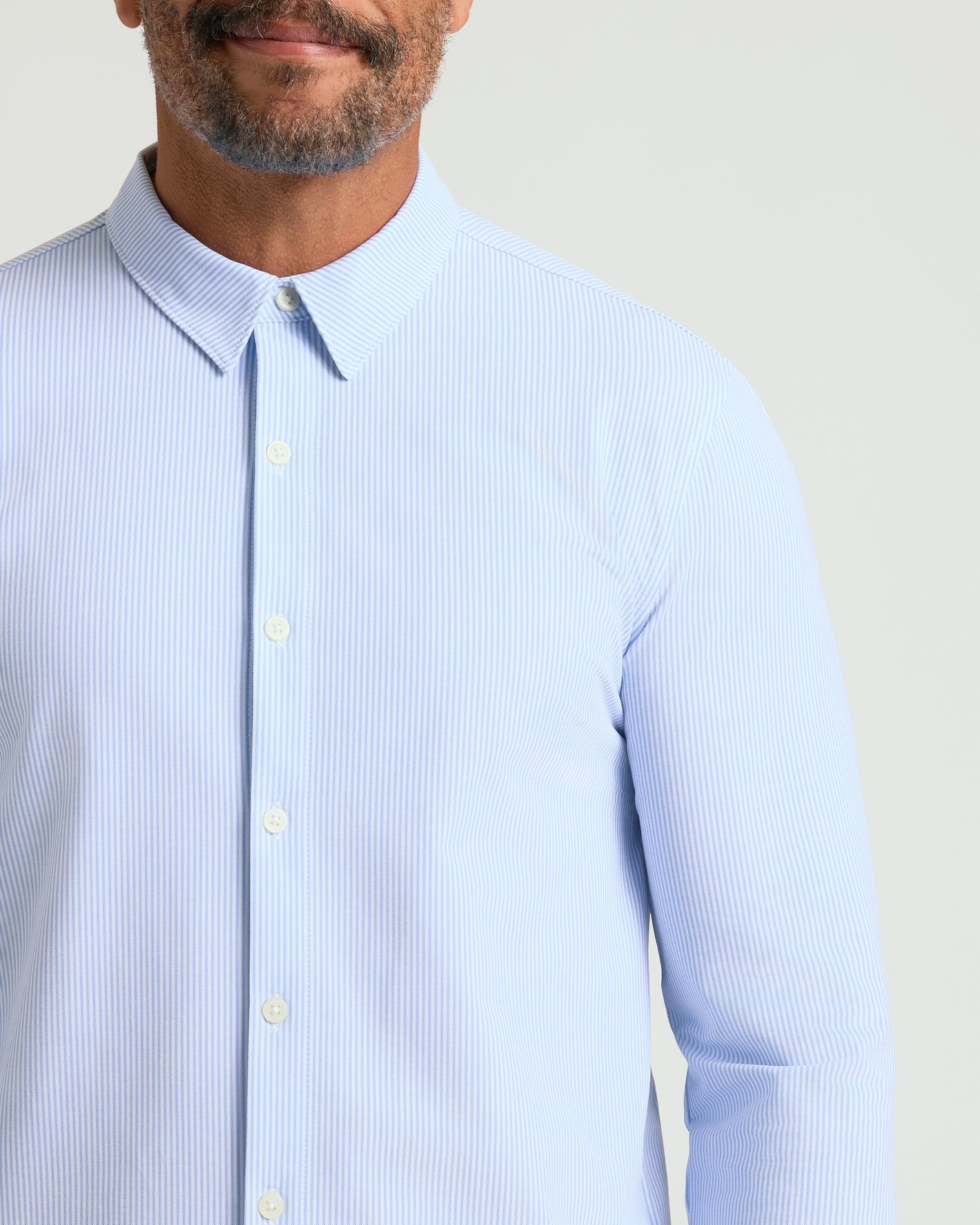 Blue Stripe Stretch Oxford 2.0 shirt with button-down front.