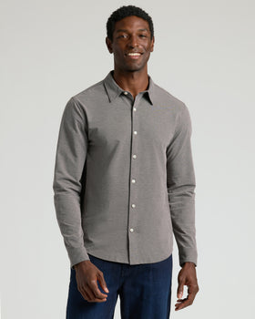 Man wearing Standard Long Sleeve Modern Knit Oxford.