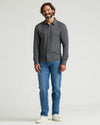 Man wearing Long Sleeve Flannel Shirts 3-Pack, dark gray shirt.
