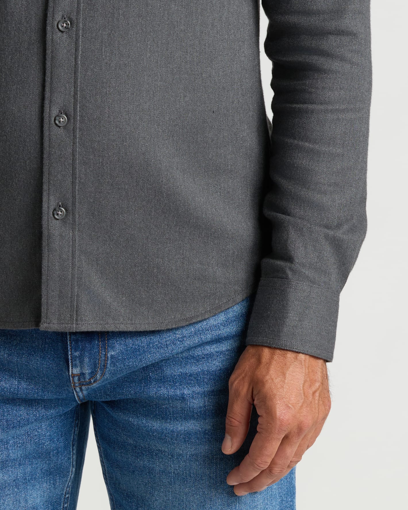 Charcoal Heather Gray Long Sleeve Flannel Shirt with button front and cuff.