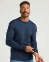 Man in Premium Pima Long Sleeve Crew, navy, showcasing fit and comfort.