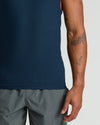 Dark Heather Navy Sleeveless Active Muscle Tee showcasing tattoos on arm.