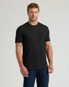Black short-sleeve crew neck pocket t-shirt on model.