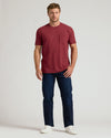 Man wearing Claret Pocket Crew Tee with jeans and sneakers.