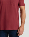 Claret Pocket Crew Tee with chest pocket shown in midsection view.
