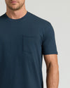 Navy Pocket Crew Tee with chest pocket, athletic fit.