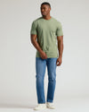Male model wearing Dark Heather Bay Green Tall Straight Hem Crew Neck T-Shirt.