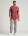 Man models Dark Heather Claret Tall Straight Hem Crew Neck T-Shirt.