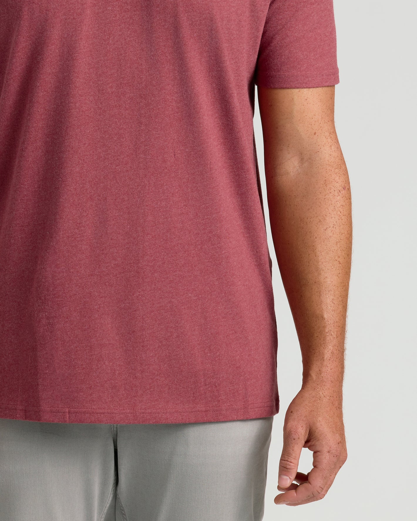 Dark Heather Claret Tall Straight Hem Crew Neck T-Shirt worn.