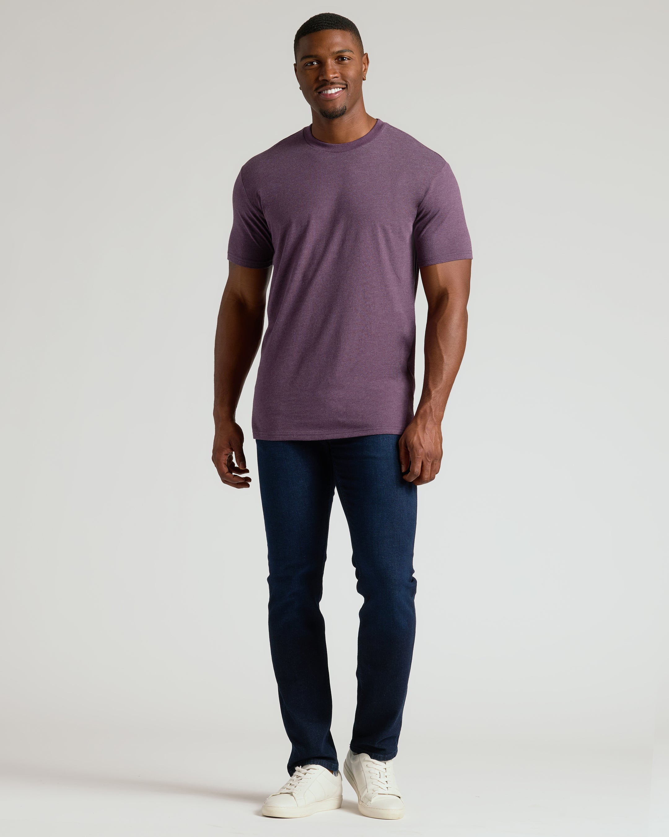 Dark Heather Plum Tall Straight Hem Crew Neck T-Shirt | Dark