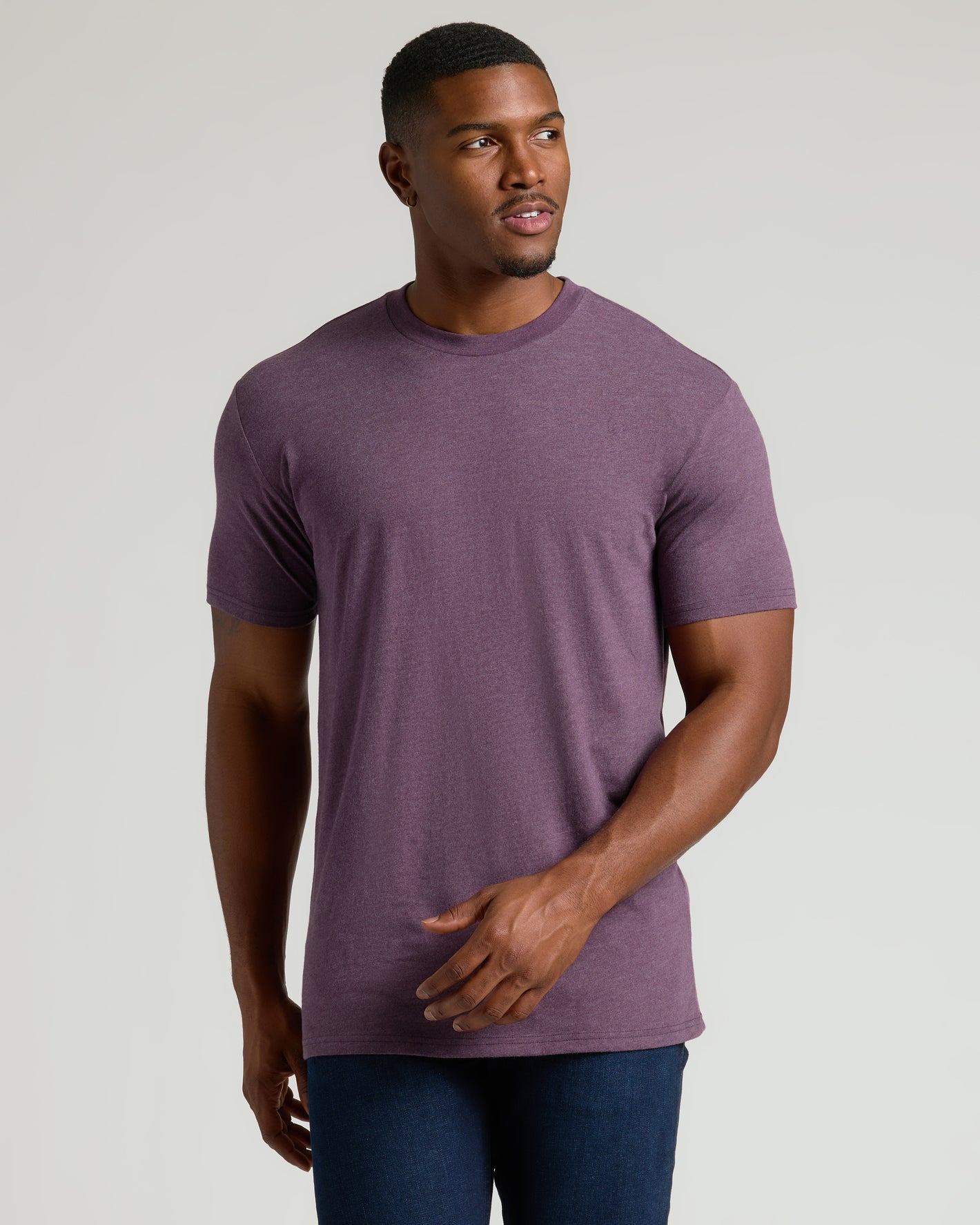 Seasonal Tall Straight Hem T-Shirt on fit man, purple, clean look.