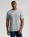 Man modeling Wardrobe Straight Hem Crew Neck T-Shirt, light gray.