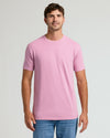 Heather Mauve Tall Straight Hem Crew Neck T-Shirt on man, relaxed stance.