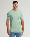 Man wearing Heather Slate Green Tall Straight Hem Crew Neck T Shirt.