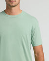 Heather Slate Green Tall Straight Hem Crew Neck T-Shirt worn, upper torso visible.