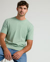 Young man in Heather Slate Green Tall Straight Hem Crew Neck T Shirt.