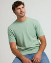 Young man in Heather Slate Green Tall Straight Hem Crew Neck T-Shirt.