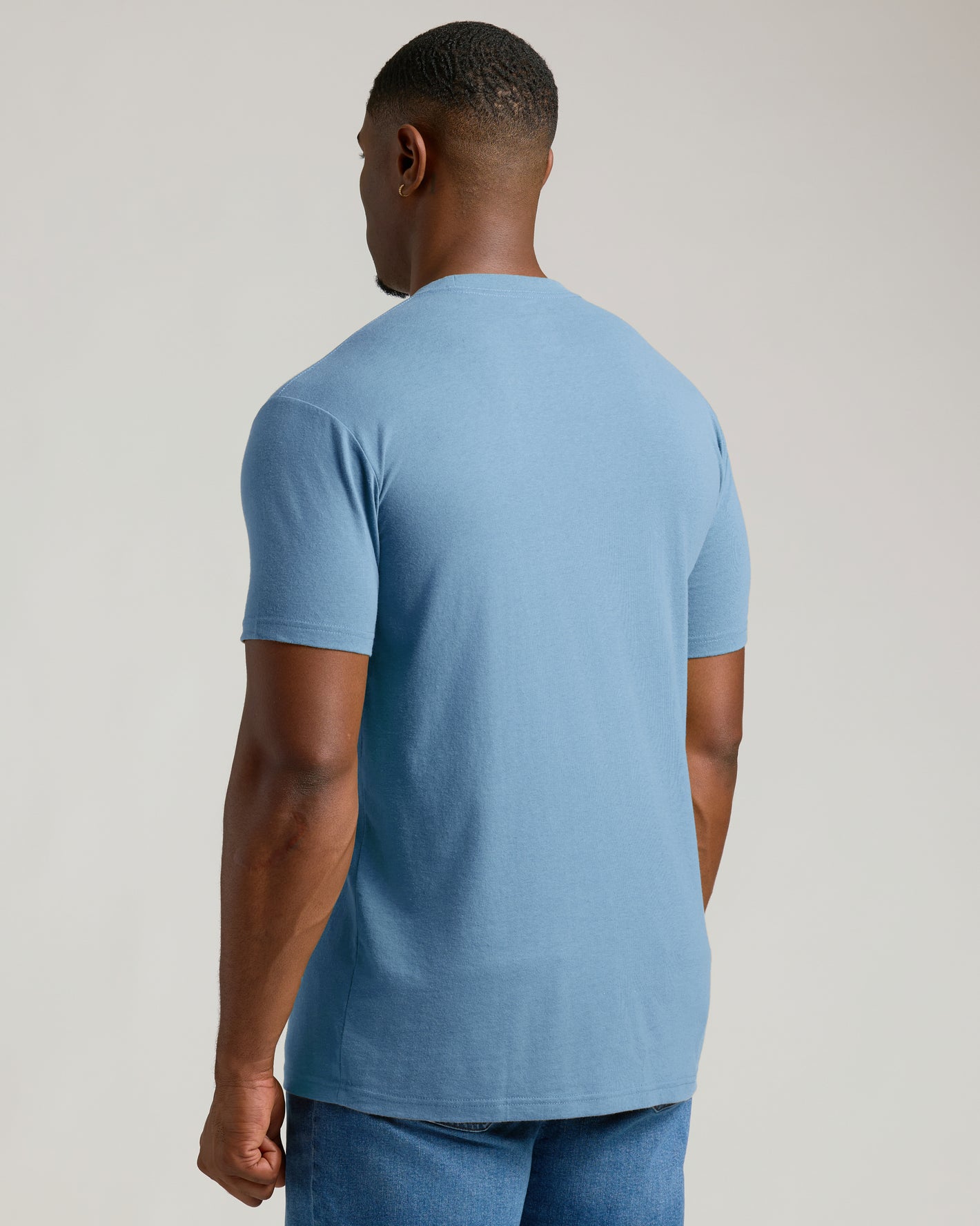Man wearing Indigo Tall Straight Hem Crew Neck T-Shirt.