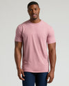 Model wearing Seasonal Tall Straight Hem T-Shirt, muted rose, with dark jeans.