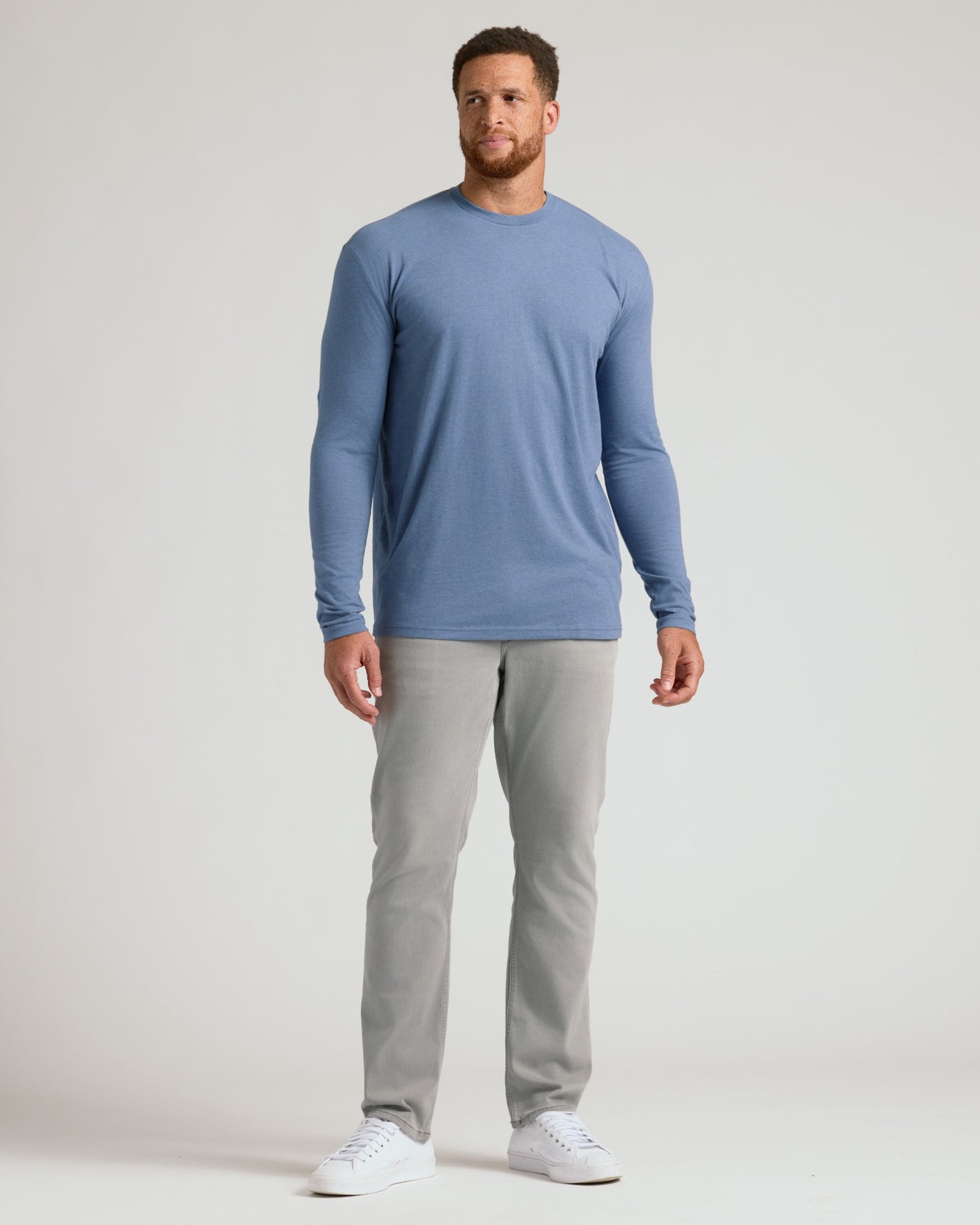 Seasonal Tall Classic Long Sleeve Crew 3-Pack on a tall man.