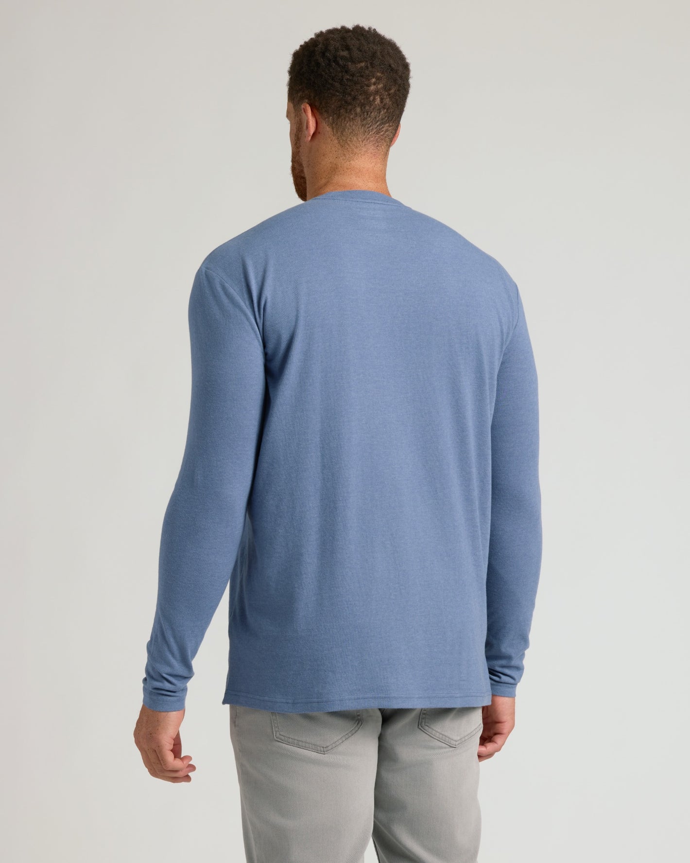 Dark Heather Vintage Navy Tall Long Sleeve T Shirt back view.