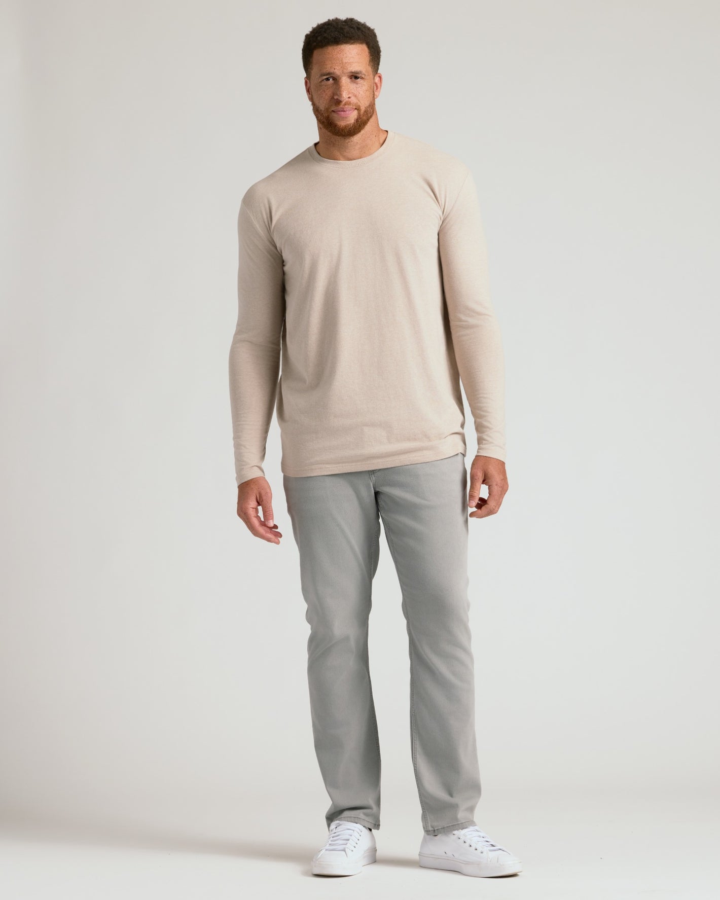 Seasonal Tall Classic Long Sleeve Crew 3-Pack worn by relaxed male model.