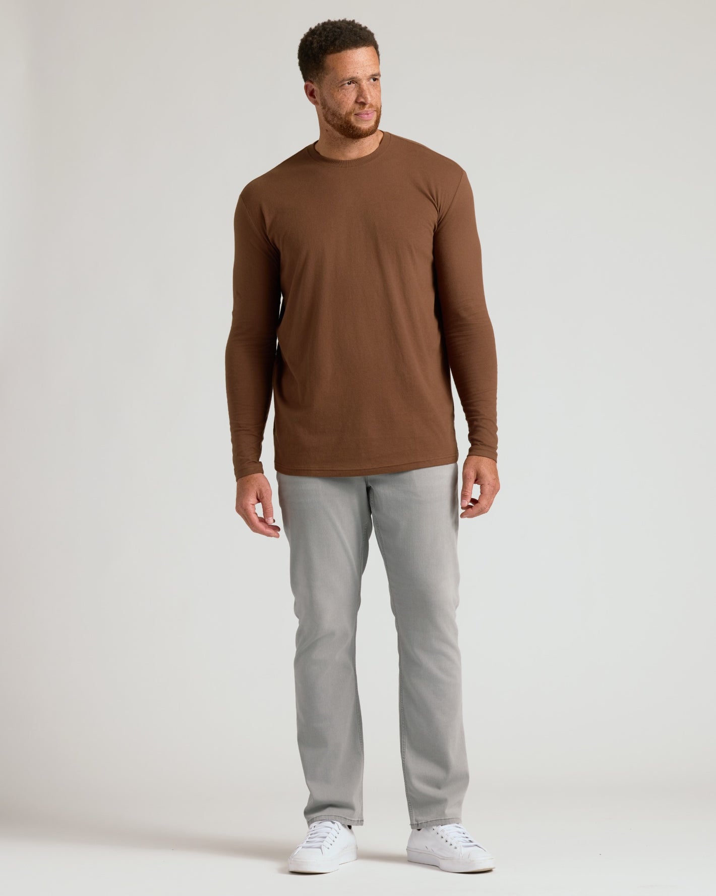 Sepiawood Tall Long Sleeve T Shirt on male model.