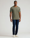 Man in Heather Military Green Tall Short Sleeve Classic V-Neck.