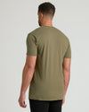 Back view of man in Military Green Tall Short Sleeve Classic V-Neck.