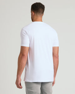 True ClassicMan wearing Black & White Classic Tall V-Neck, showcasing back view fit.
