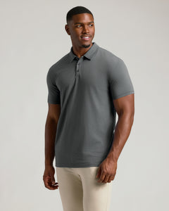 True ClassicCarbon Short Sleeve Tall Polo on fit man, showcasing perfect fit.