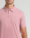 Man wearing Light Heather Boysenberry Short Sleeve Tall Polo with classic collar.