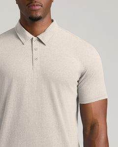 True ClassicMan wearing light-heathered Seasonal Tall Classic Polo, showcasing collar and placket.
