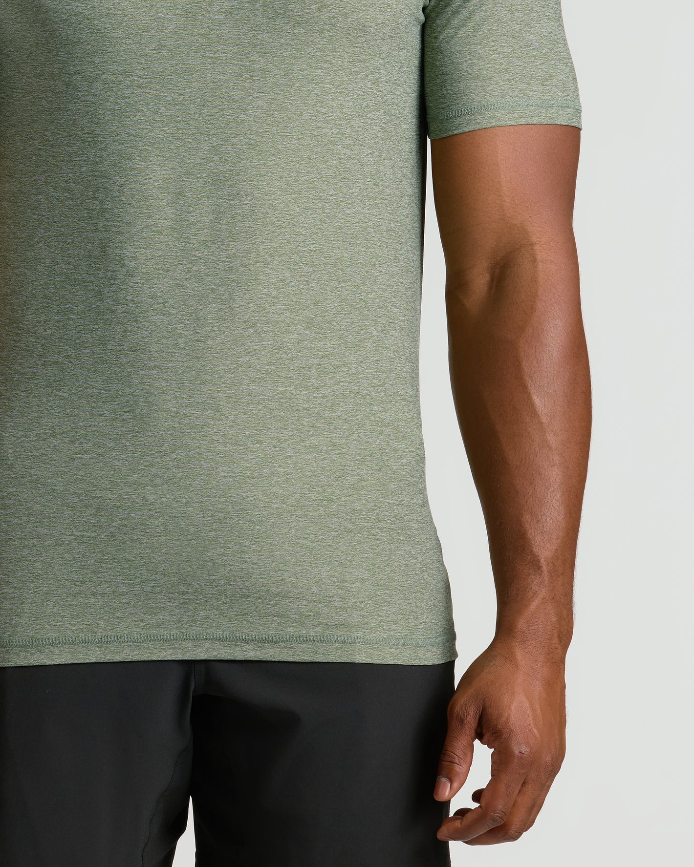 Heather Juniper Tall Active Crew Neck 2.0 T-shirt, worn with black bottoms.