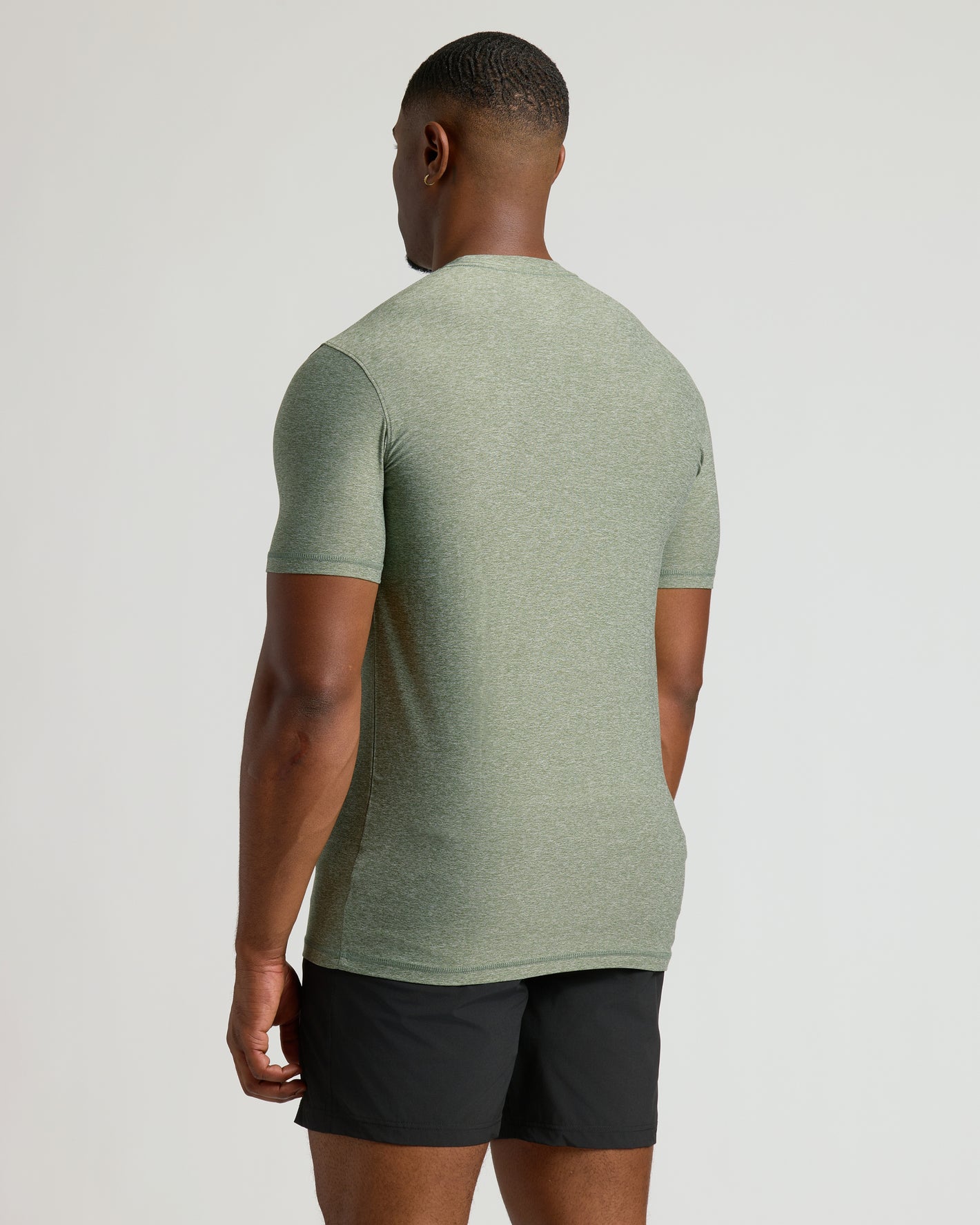 Heather Juniper Tall Active Crew Neck 2.0, back view, athletic fit.