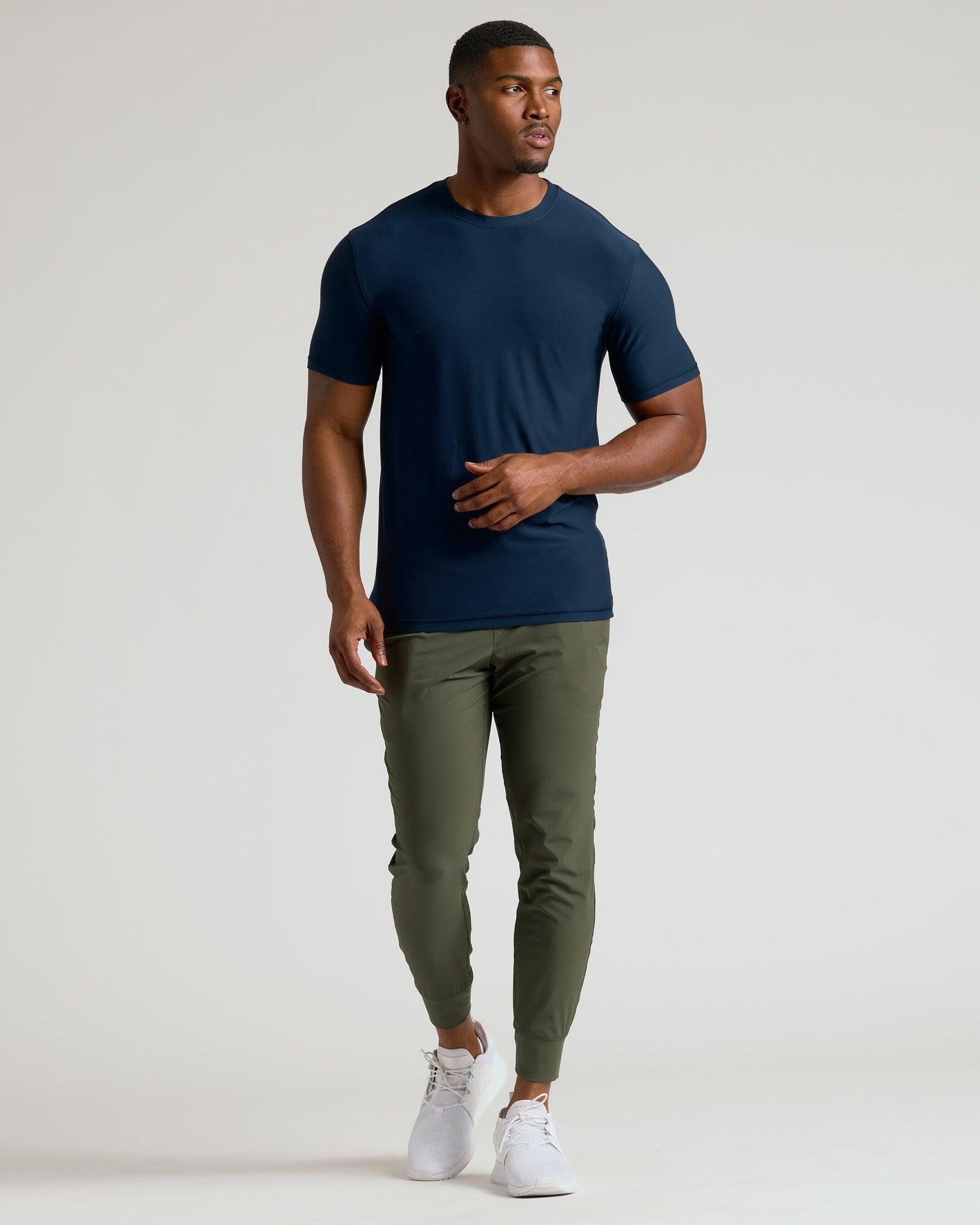 Navy Tall Active Crew Neck 2.0 on male model in studio.