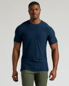 Timeless Tall Active Crew 3-Pack on model, showcasing navy t-shirt fit.