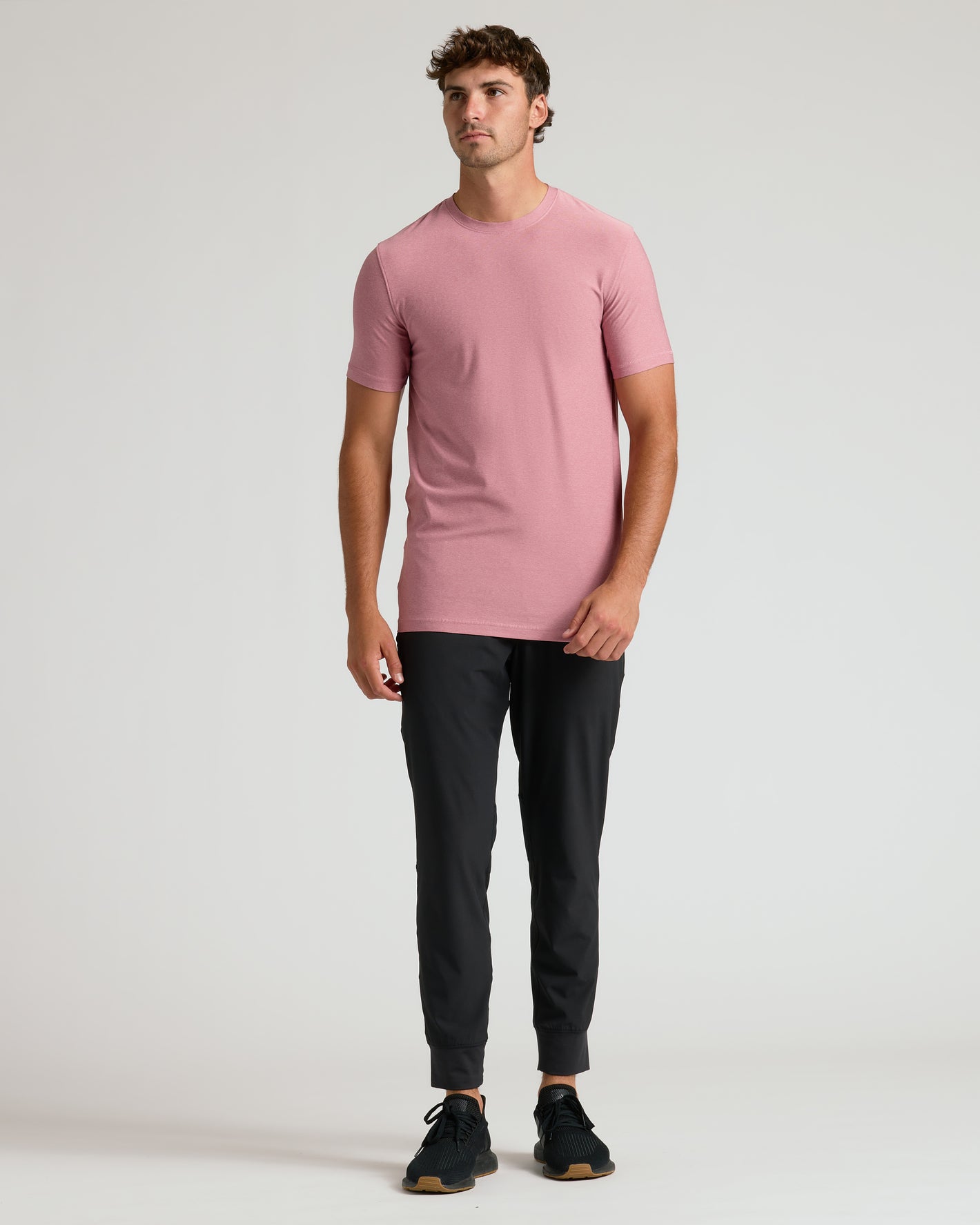 Quartz Rose Tall Active Crew Neck 2.0 on relaxed young man.