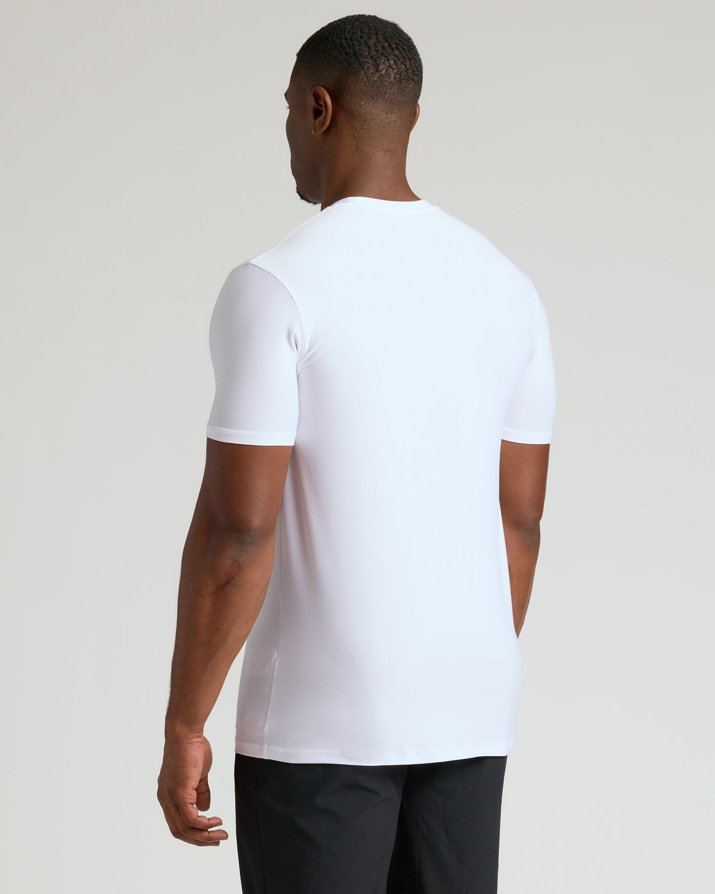 White Tall Active Crew 3-Pack on man, showcasing fitted back view.