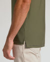 Military Green Short Sleeve Tall Active Polo with side slit and stitching detail.