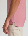 Quartz Rose Short Sleeve Tall Active Polo on torso, side view.