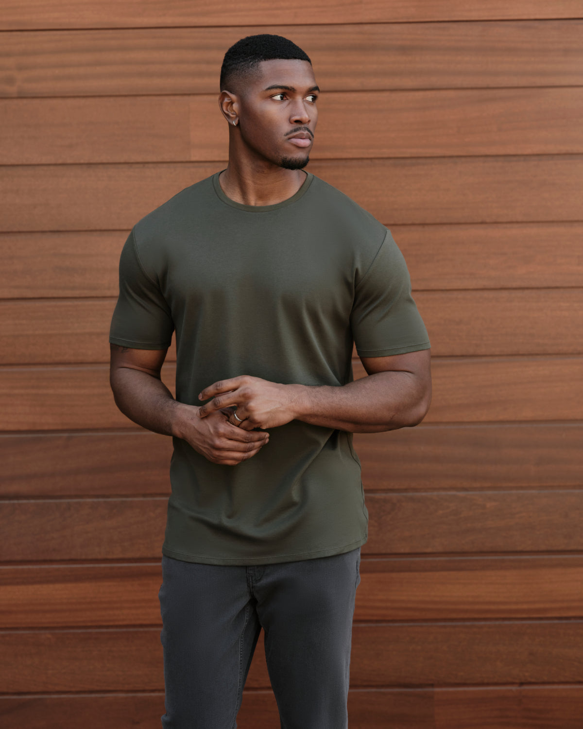 Grove Premium Pima Crew Neck worn by a young man.