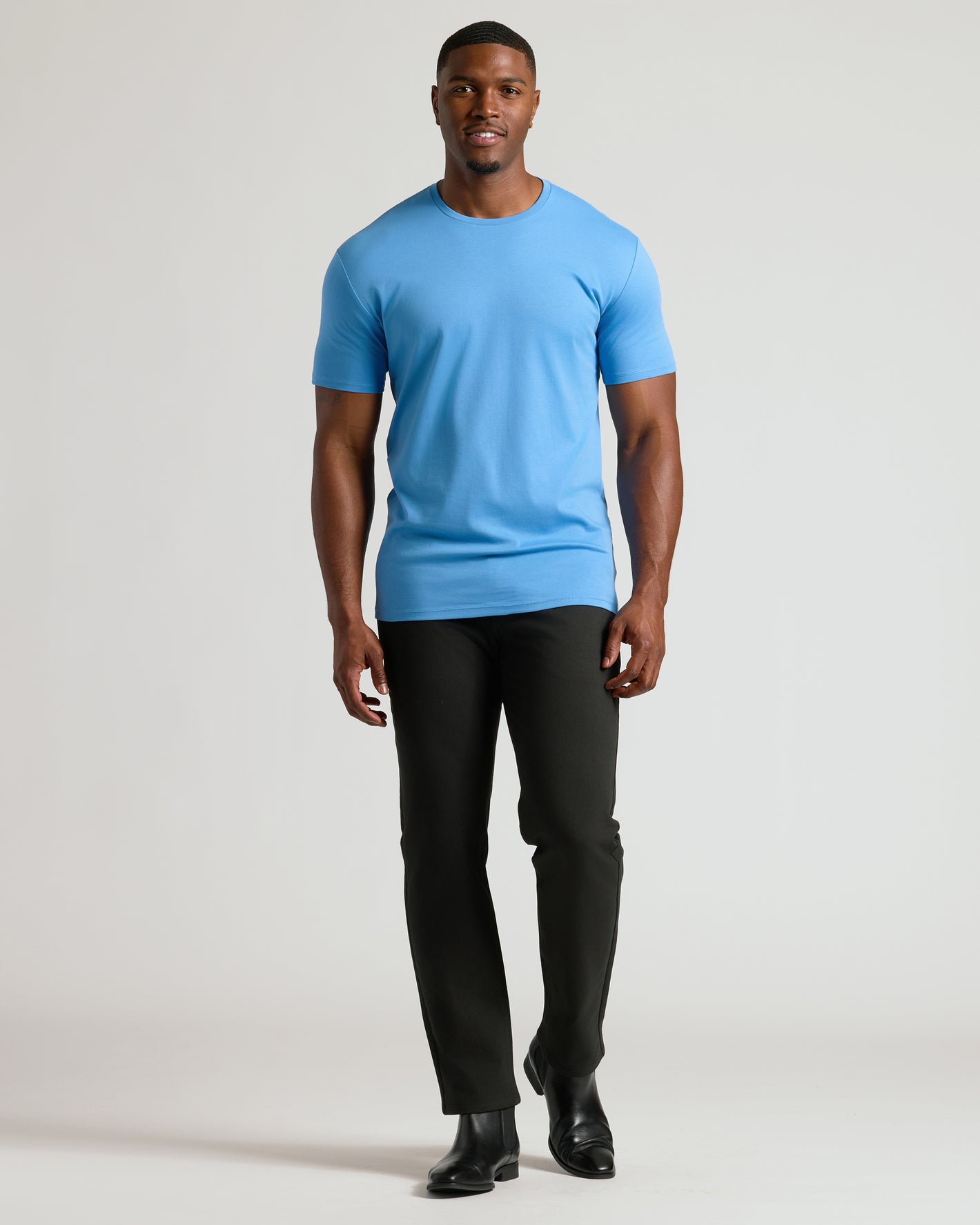 Cerulean Tall Premium Pima Crew Neck on a relaxed man.