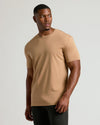 Tall male model in camel tee from Seasonal Tall Premium Pima Crew Neck 4-Pack.