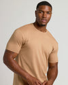 Tahini Tall Premium Pima Crew Neck modeled by a fit man.