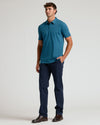 Lagoon Tall Pima Polo on male model, showcasing tailored fit and extra length.