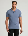 Man modeling Staple Tall Dressy Polo 6-Pack in slate blue.