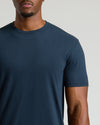 Navy Short Sleeve Tall Curved Hem Crew, close-up on fit and style.