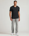 Black Tall Premium Pima V-Neck on man with slim-fit jeans.